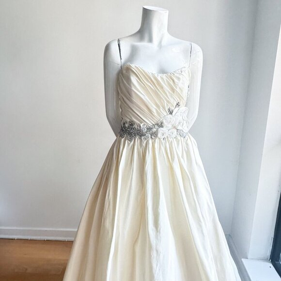 Vintage Jim Hjelm Ivory SILK Strapless Ball Wedding Gown 12 - Picture 9 of 11